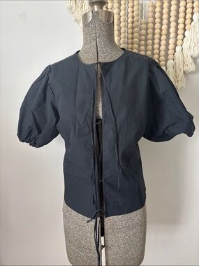 Abercrombie & Fitch Black Puff Sleeve Tie-Front Top